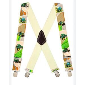 Suspender Store Green Tractor Suspenders 2" Wide Elastic X Back Pin Clip 60 inch